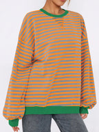 Sarah Express Women's Striped Round Neck Long Sleeve Sweatshirt