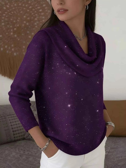 Sarah Express Women's Glitter Cowl Neck Long Sleeve Sweater Plus Size