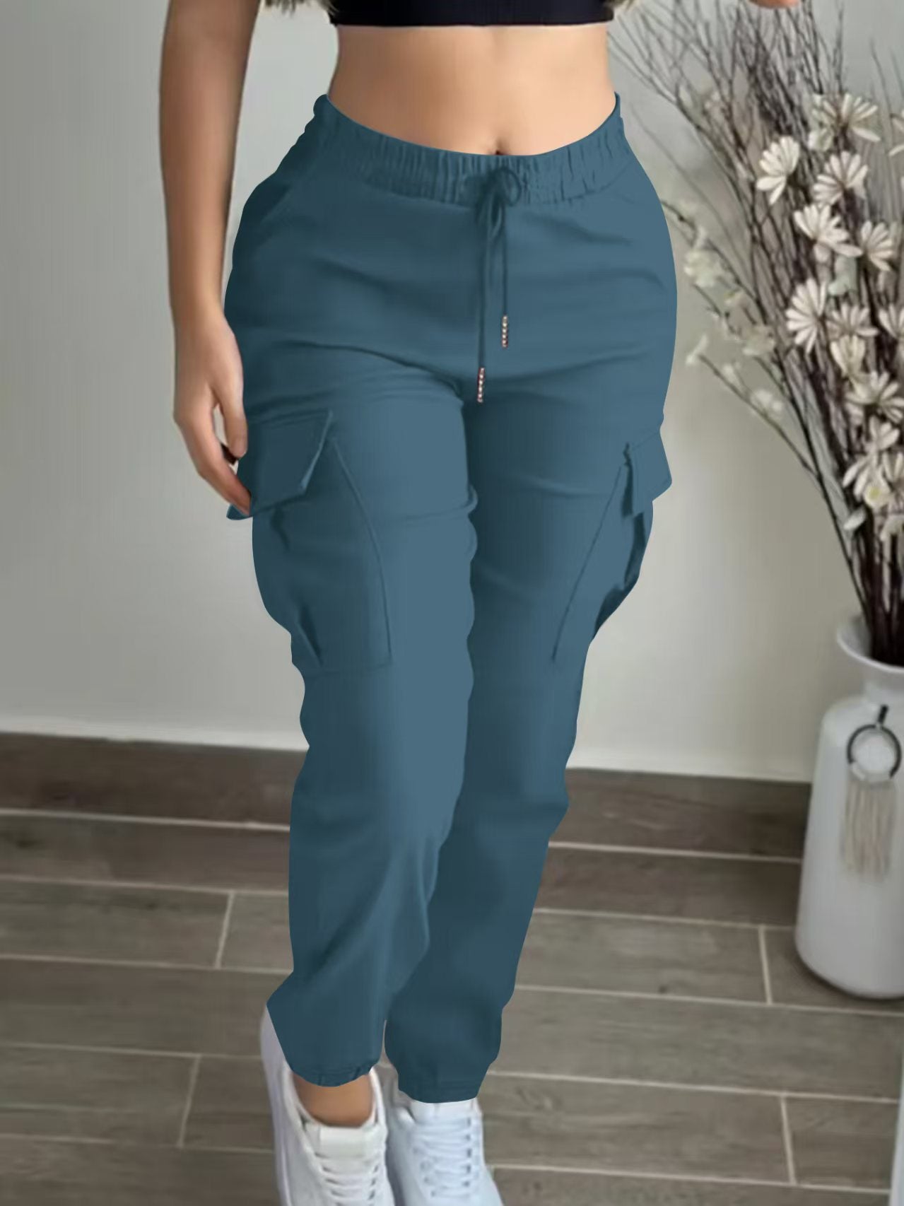 Sarah Express Women's Cargo Pants Drawstring Elastic Waist Trousers Leisure Style