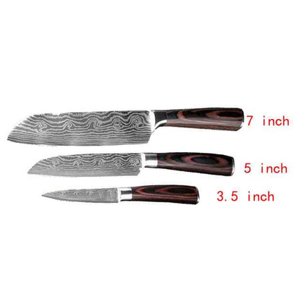 Sarah Express Professional Damascus Chef Knife Set - 7CR17 Stainless Steel Kitchen Knives 3.5+5+7inch