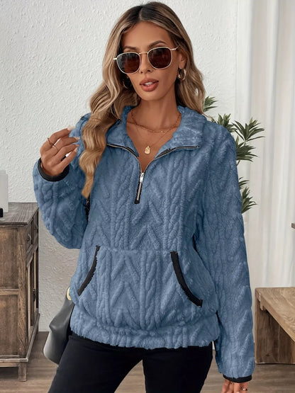 Sarah Express Women's Cozy Sherpa Half Zip Sweatshirt with Pockets