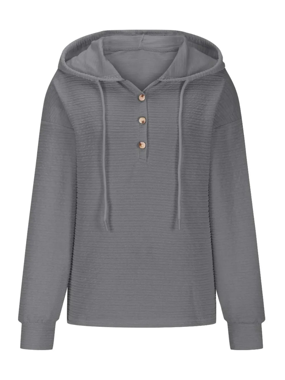 Sarah Express Women's Drawstring Quarter Button Long Sleeve Hoodie