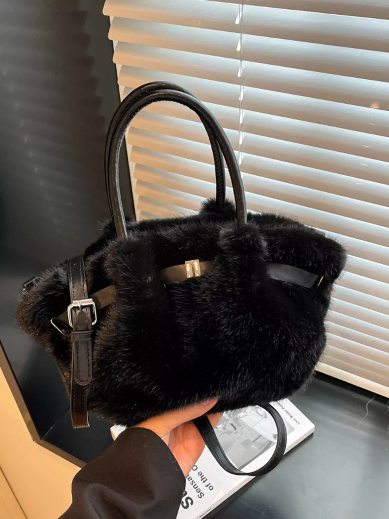 Sarah Express Women's Fluffy Crossbody Bag with Buckle Detail