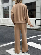 Sarah Express Women's Zip Up Drop Shoulder Top and Pants Set