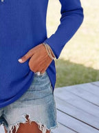 Sarah Express Women's Half Zip Long Sleeve Knit Top - Ribbed Pullover Sweater