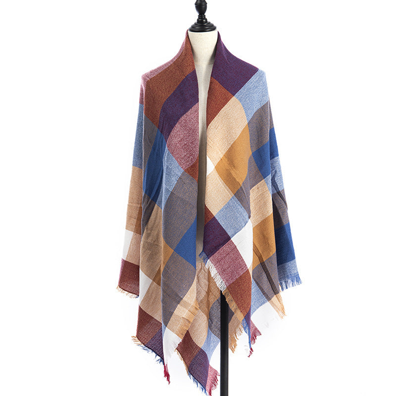 Sarah Express Women's Oversized Square Scarf Cashmere-like Double-Sided Shawl 140cm Woven Fall Winter Accessory