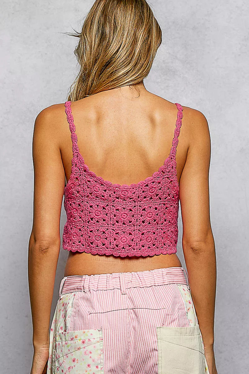 Trendsi POL Floral Pattern Crochet Cropped Cami with Scalloped Edge