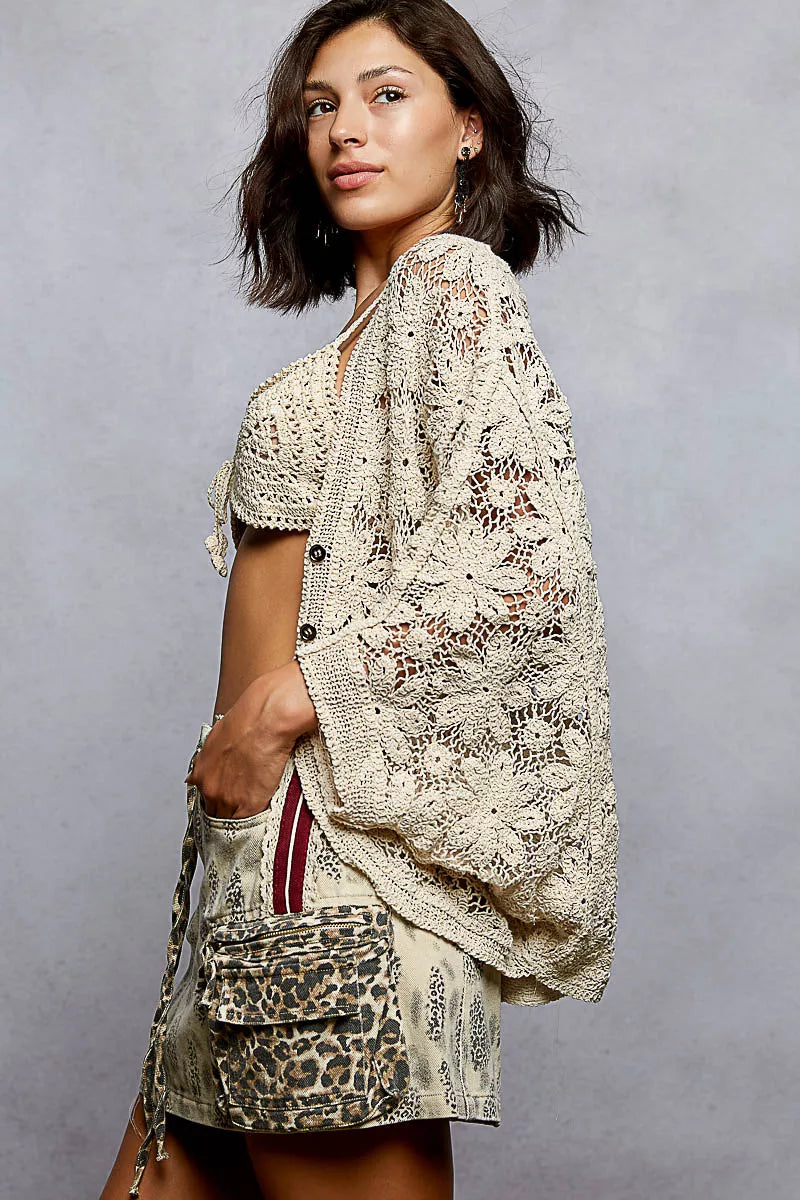 Sarah Express Women's Crochet Knit Lightweight Cardigan - Bohemian Open Front Summer Sweater