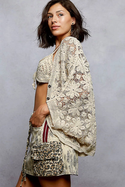 Sarah Express Women's Crochet Knit Lightweight Cardigan - Bohemian Open Front Summer Sweater