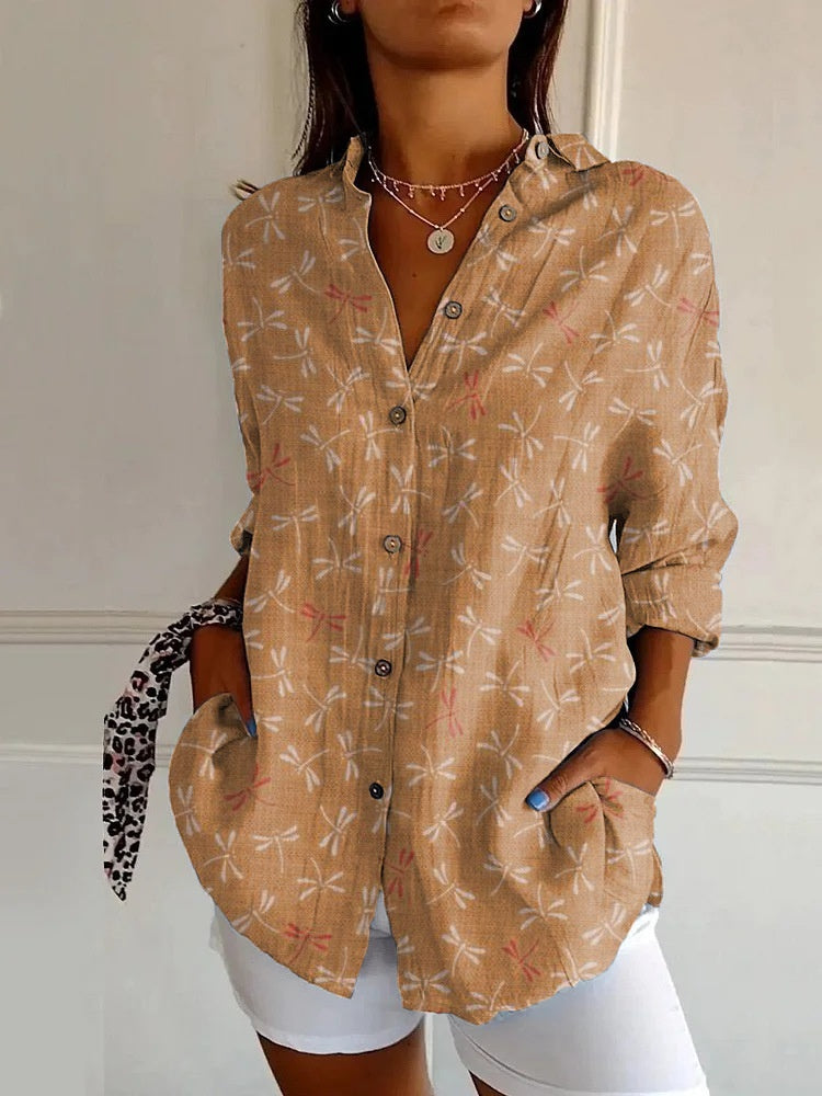Sarah Express Women's Floral Print Long Sleeve Button-Up Shirt Casual Spring Summer Fall Top
