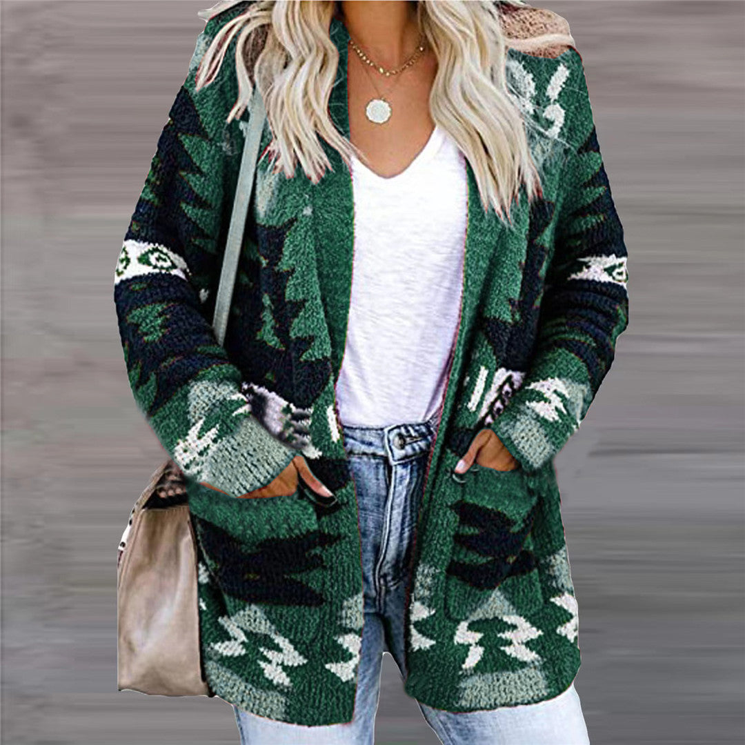 Sarah Express Women's Festive Printed Knit Cardigan Loose Fit Halloween Christmas Sweater