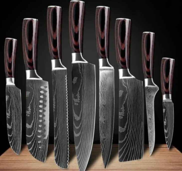 Sarah Express Professional Damascus Chef Knife Set - 7CR17 Stainless Steel Kitchen Knives 8pcs value set