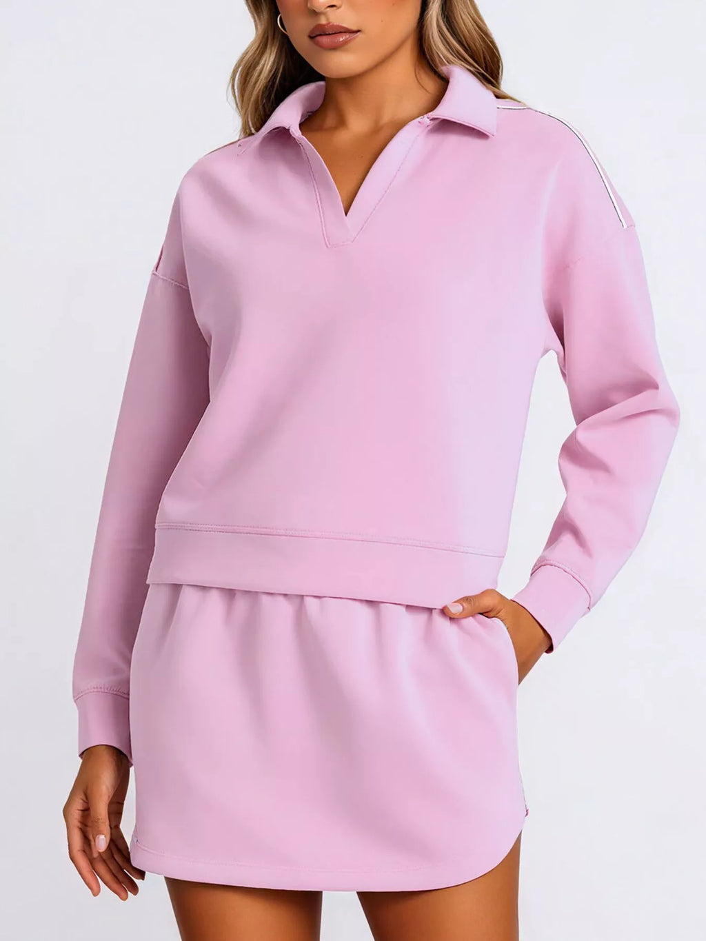 Sarah Express Women's Dropped Shoulder Top and Skirt Set Pink