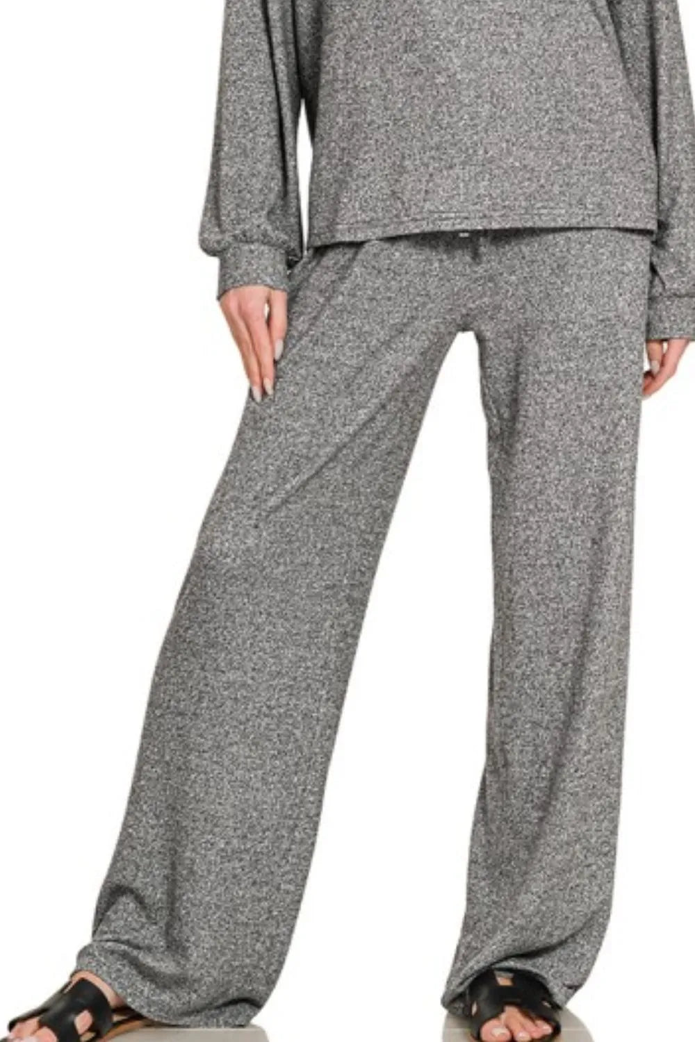 Women's Melange Hacci Long Sleeve Tee & Pants Set | Fast Shipping