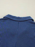 Sarah Express Women's Oversized Twist Ribbed Collared Henley Top with Roll Up Sleeve