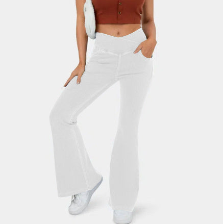 Sarah Express Women's Mid-Waist Bell Bottom Flare Jeans Denim Pants
