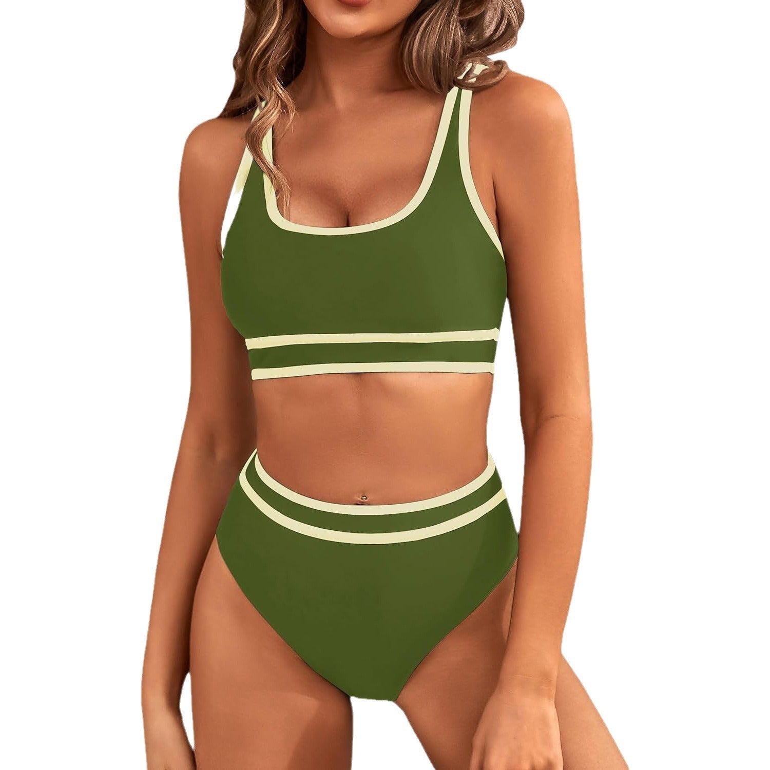 Sarah Express Women's Two-Piece Bikini Set - Tight-Fit Solid Color Swimsuit for Beach Swimming