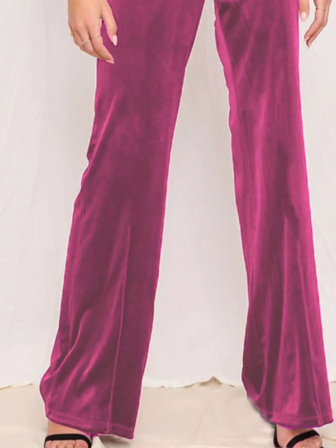 Sarah Express Women's Velvet Wide Leg Pants - High Waist Palazzo Trousers Plus Size