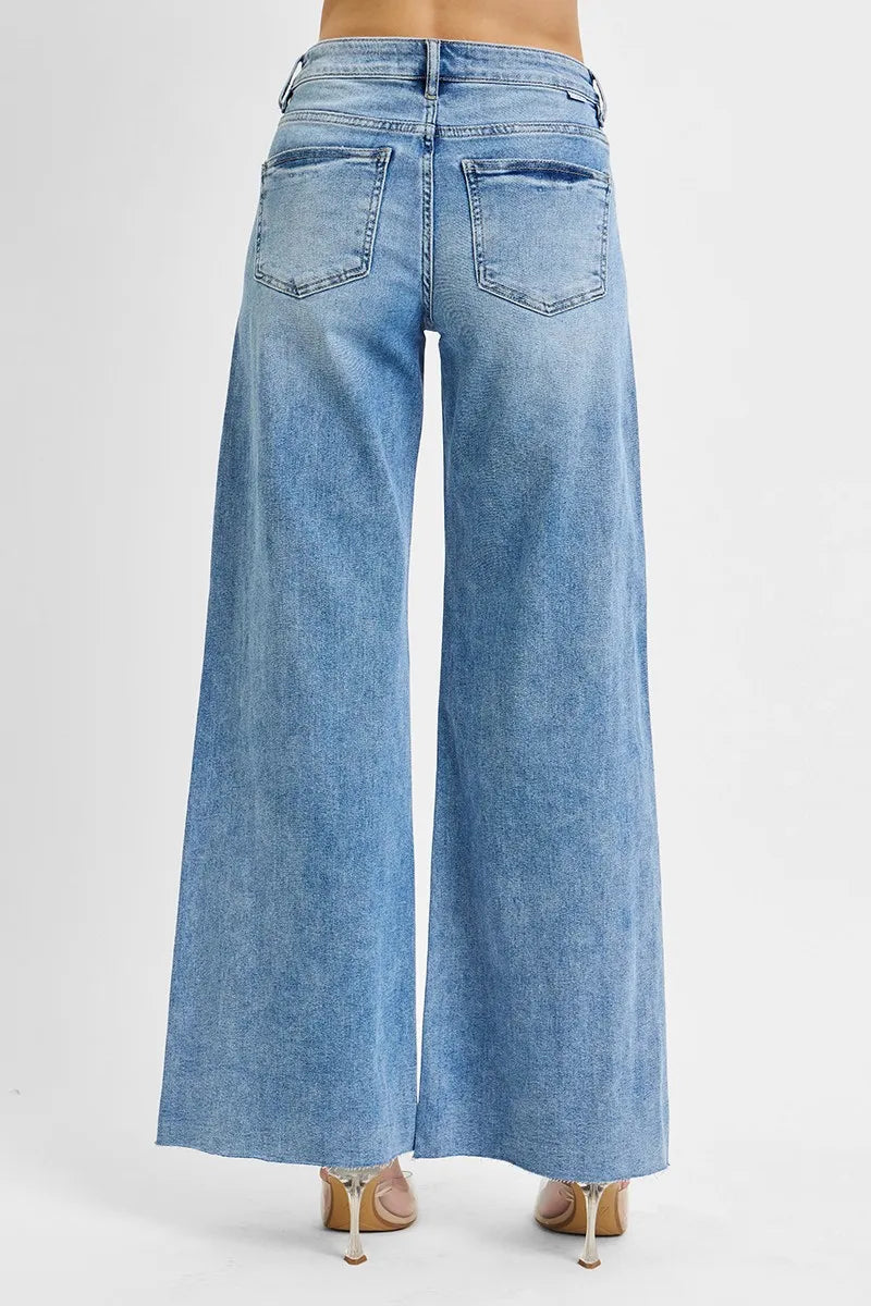 Sarah Express Women’s Plus Size High Rise Tummy Control Palazzo Jeans