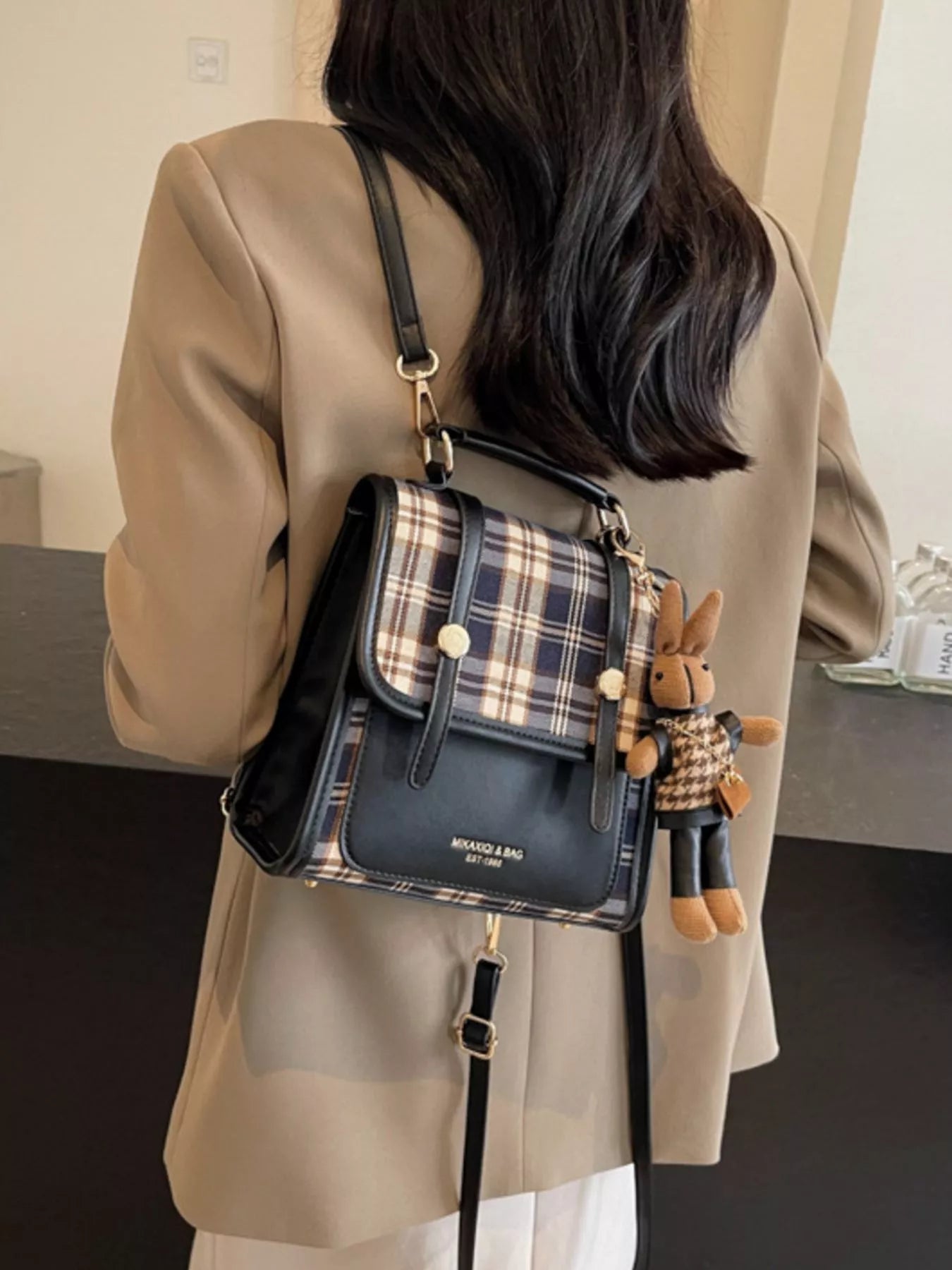 Sarah Express Women's Plaid Pattern Mini Backpack Bag