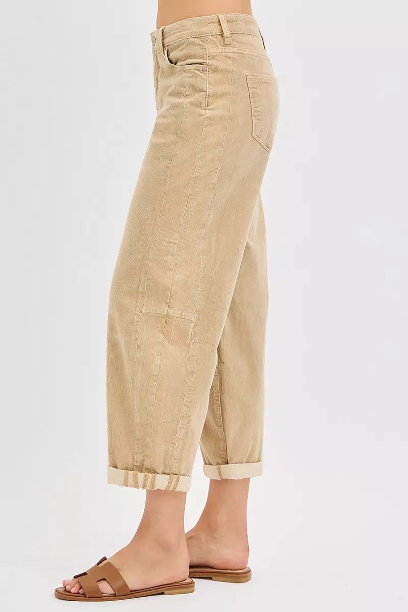 Sarah Express Women's High Rise Crop Barrel Corduroy Pants