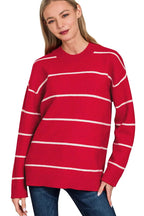Sarah Express Women’s Red and White Striped Round Neck Sweater
