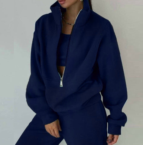Sarah Express Fleece Sports Casual Three Piece Set Athleisure