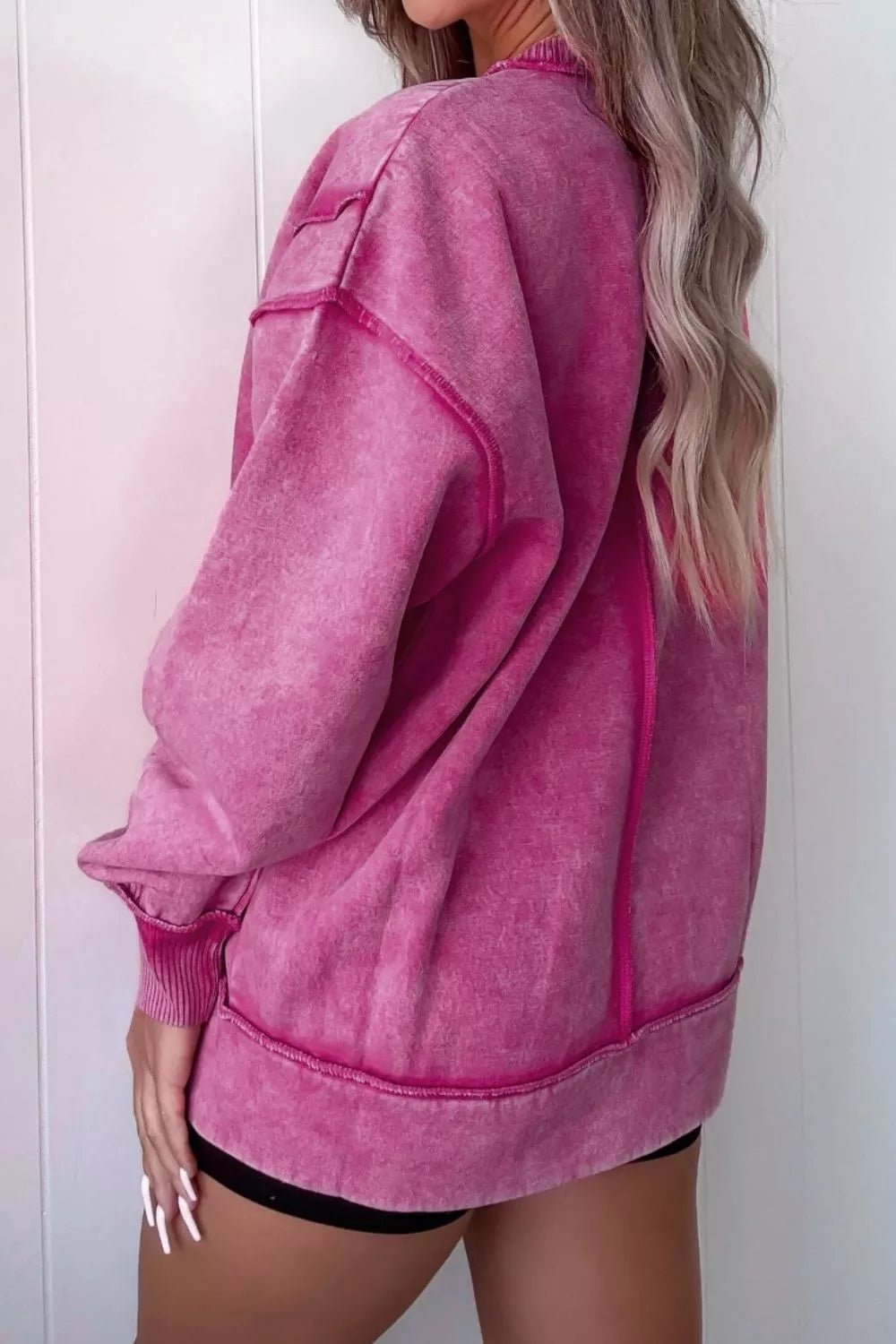 Sarah Express Women's Mineral Wash Exposed Seam Side Slit Sweatshirt