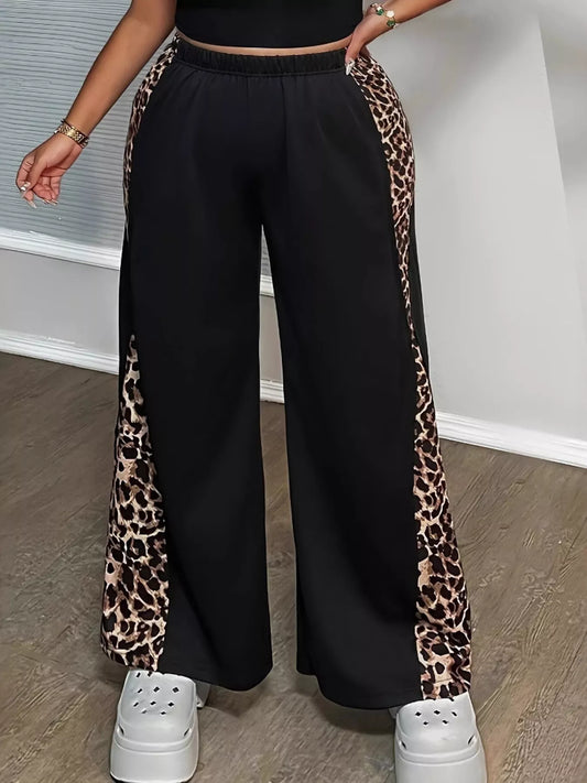Sarah Express Women's Plus Size Leopard Print Wide Leg Pants
