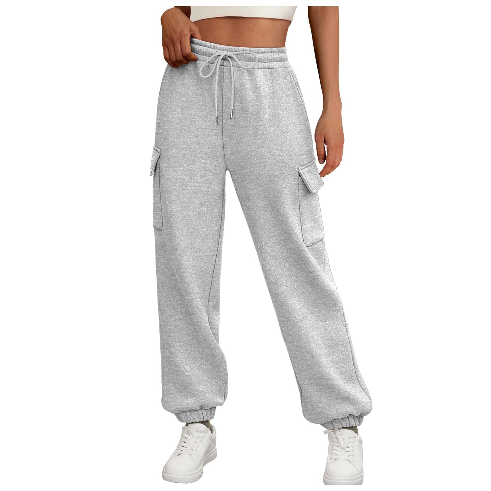 Sarah Express Women's Fleece Lined Baggy Joggers - High Waist Cargo Sweatpants Fall Winter Plus Size