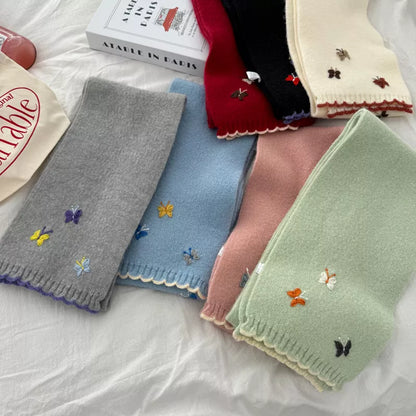 Sarah Express Women's Butterfly Embroidered Knitted Scarf - Soft Polyester Winter Wrap