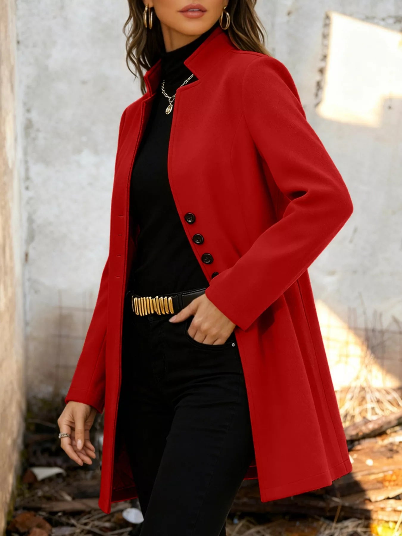 Sarah Express Women's Longline Button-Down Shirt Jacket with Pockets