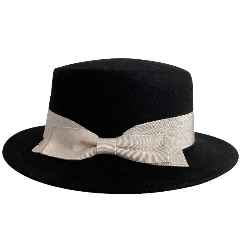 Sarah Express Women's Retro Flat Brim Cap with Bow Accent Adjustable Hat