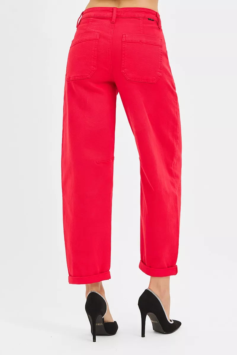 Sarah Express Women's High Rise Ankle Cuffed Barrel Pants