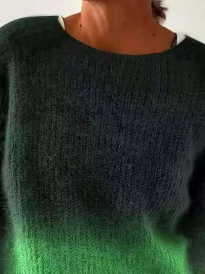 Sarah Express Women's Vintage Patterned Round Neck Sweater Plus Size