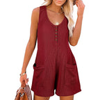 Sarah Express Women's Button Front Sleeveless Romper with Pockets