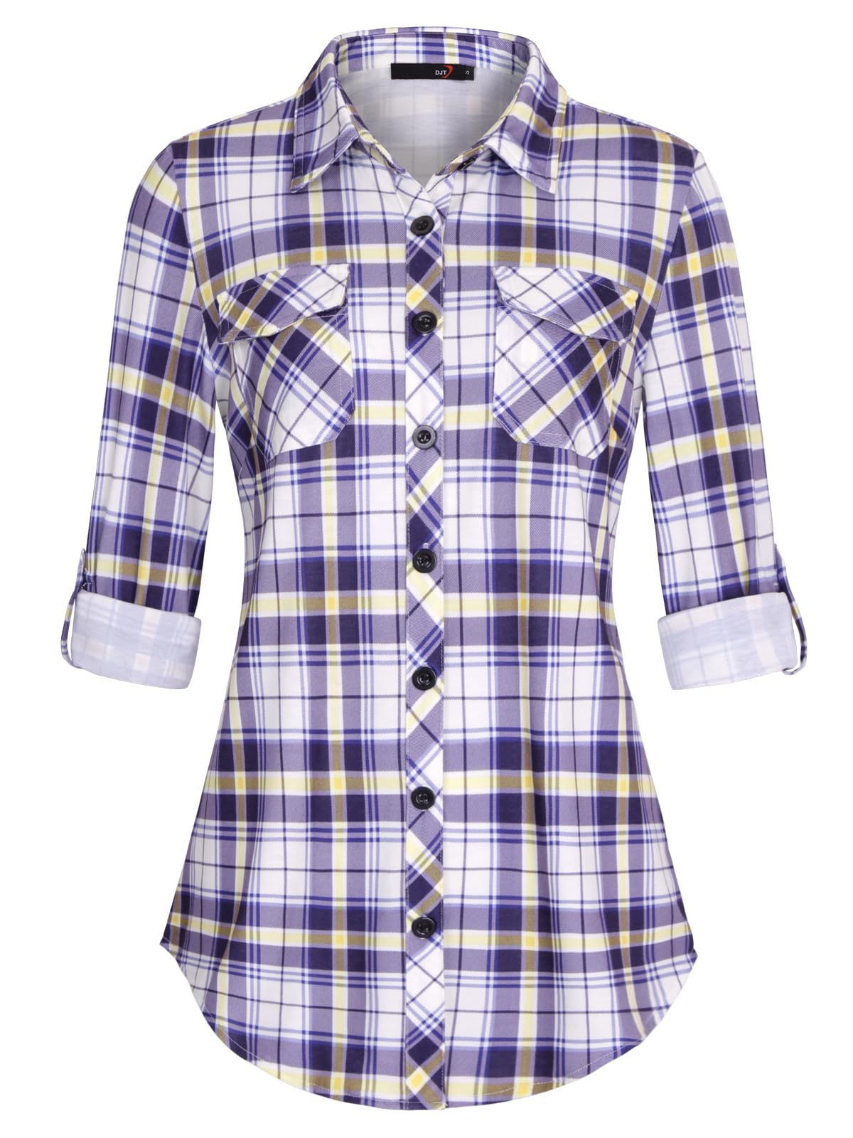 Sarah Express Women's Plaid Button Front Shirt Long Sleeve Casual Cardigan