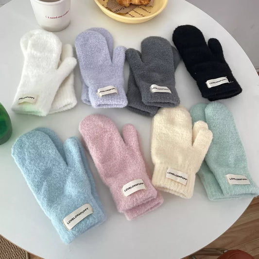 Sarah Express Women's Warm Plush Knitted Mitten Gloves - Faux Cashmere Winter Mittens