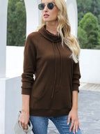 Sarah Express Women's Drawstring Mock Neck Raglan Sleeve T-Shirt