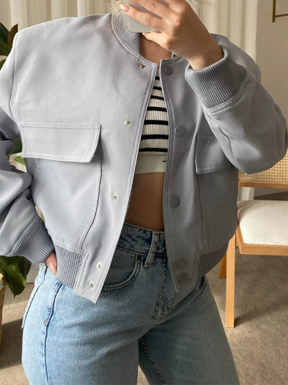 Sarah Express Women's Snap Down Long Sleeve Jacket Plus Size Gray