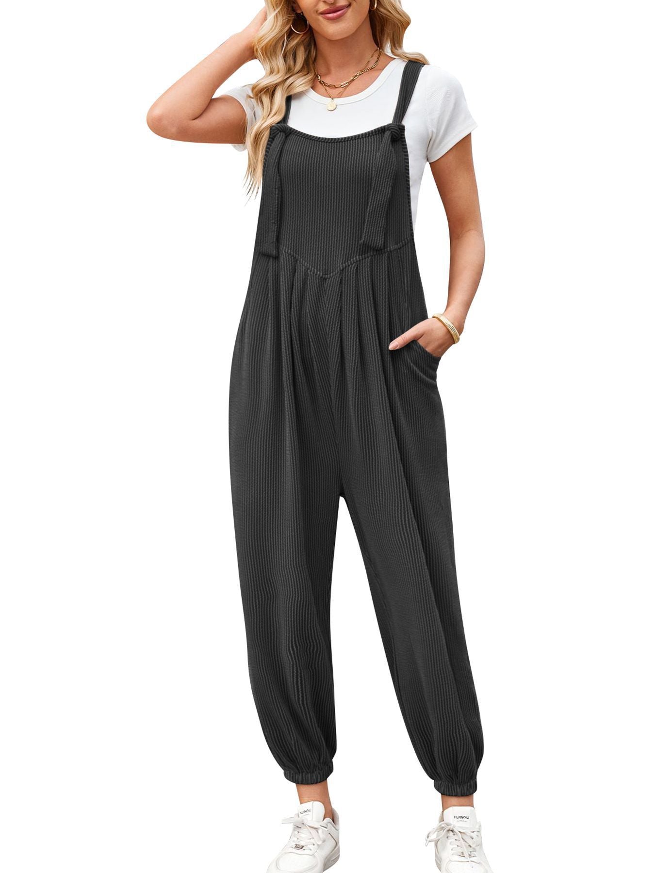 Sarah Express Women's Sleeveless Jumpsuit Wide Leg Casual Romper with Pockets