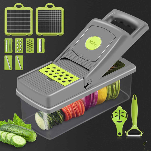 Sarah Express Multi-Function Vegetable Slicer with 8 Interchangeable Blades - Stainless Steel Mandoline Cutter