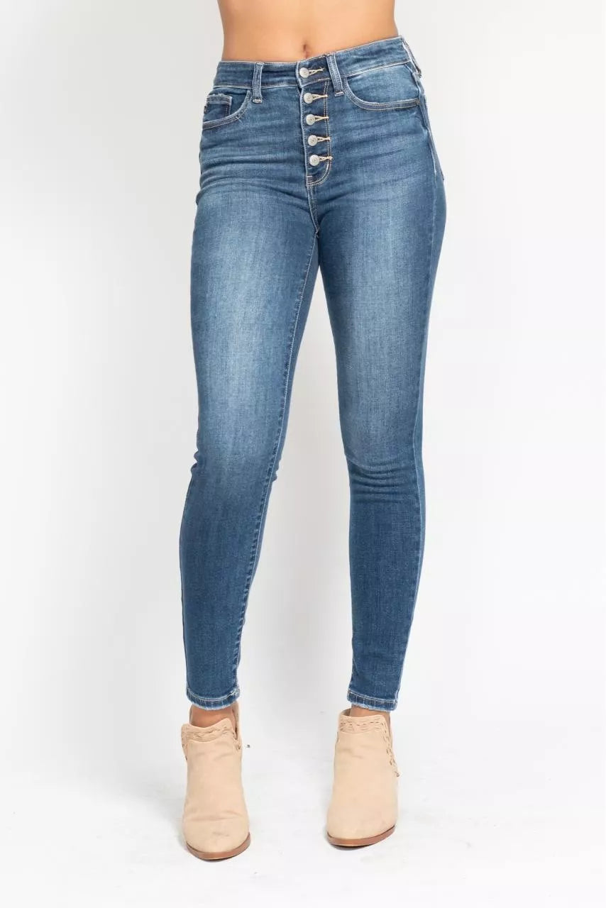 Sarah Express Women’s Plus Size High Rise Button Fly Skinny Jeans
