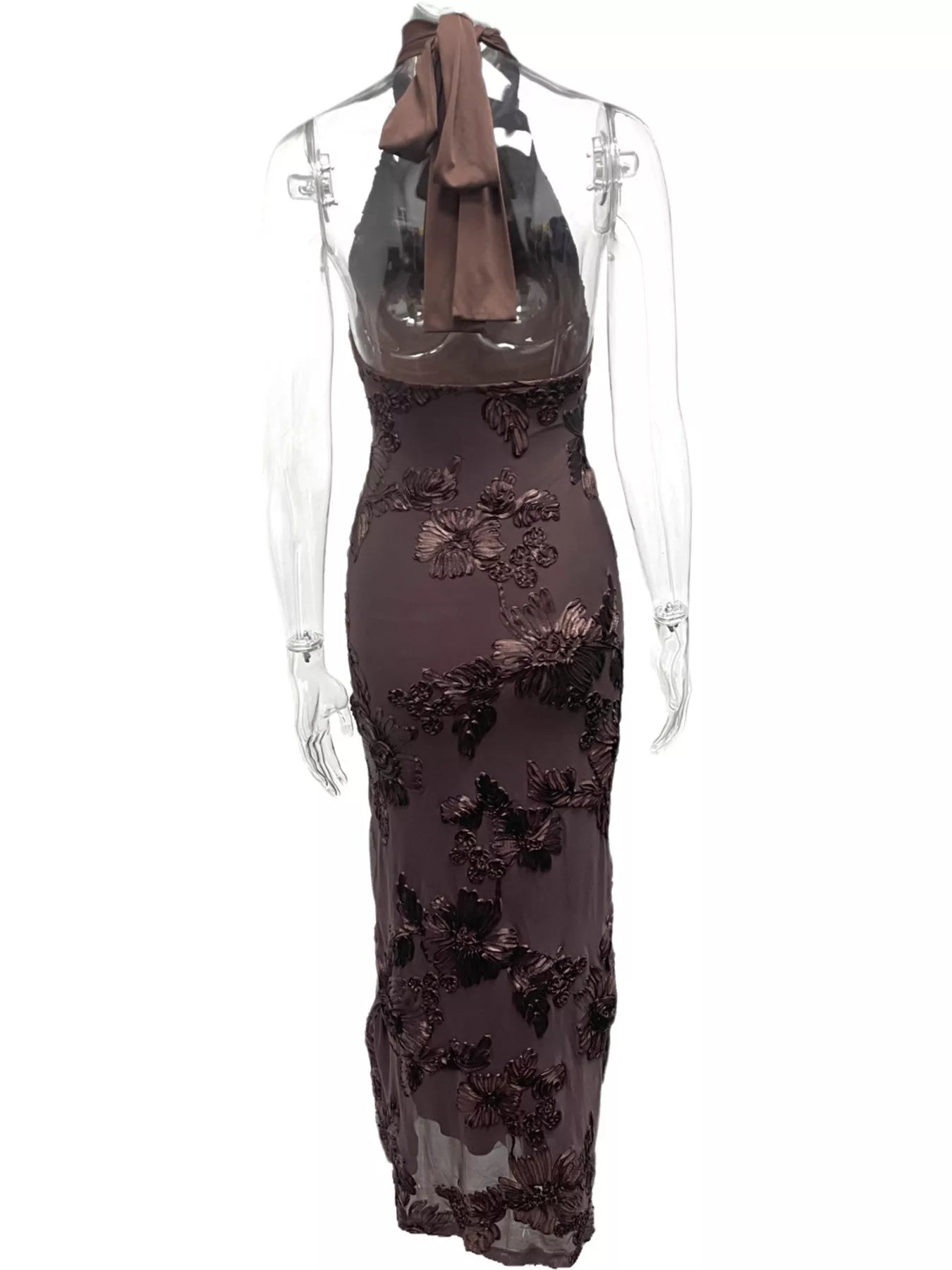 Sarah Express Women's Floral Applique Halter Neck Maxi Dress