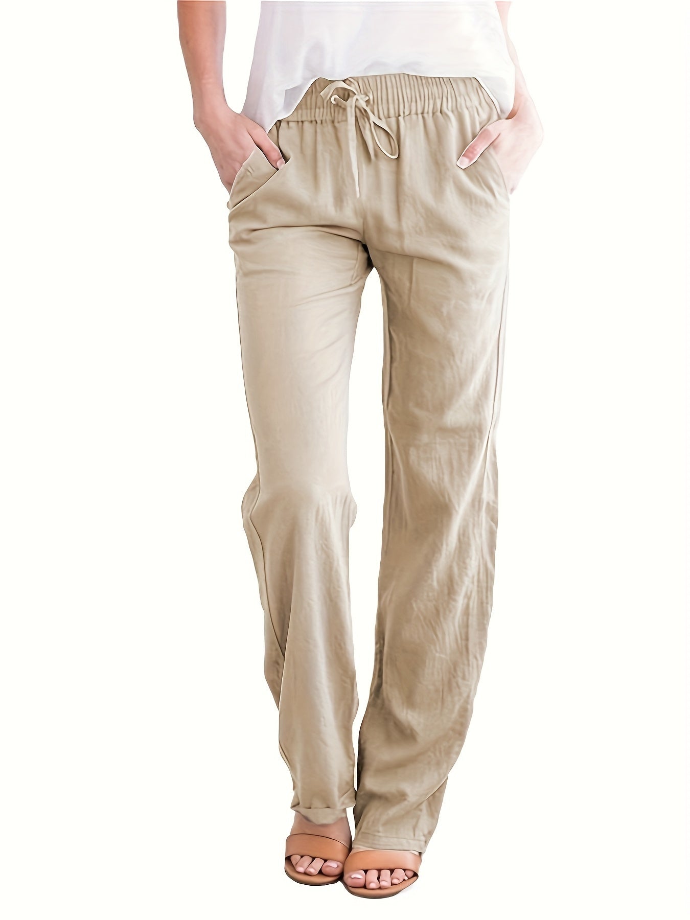 Sarah Express Women's Elastic Waist Loose Straight Leg Casual Trousers