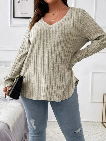 Sarah Express Women's Plus Size V-Neck Long Sleeve T-Shirt