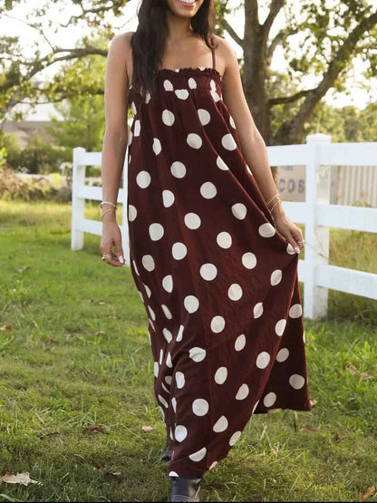 Sarah Express Women's Polka Dot Spaghetti Strap Maxi Dress - Flowy Summer Dress