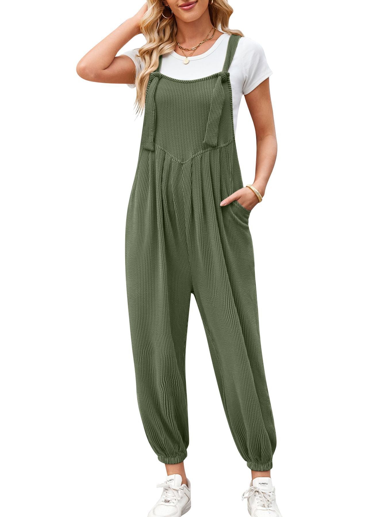 Sarah Express Women's Sleeveless Jumpsuit Wide Leg Casual Romper with Pockets