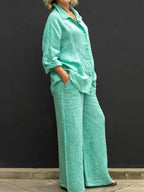 Sarah Express Casual Urban Shirt and Pants Set Long Sleeve Two Piece Matching Outfit