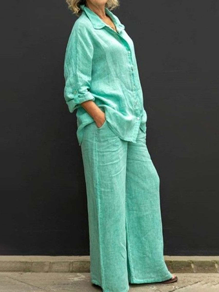 Sarah Express Casual Urban Shirt and Pants Set Long Sleeve Two Piece Matching Outfit